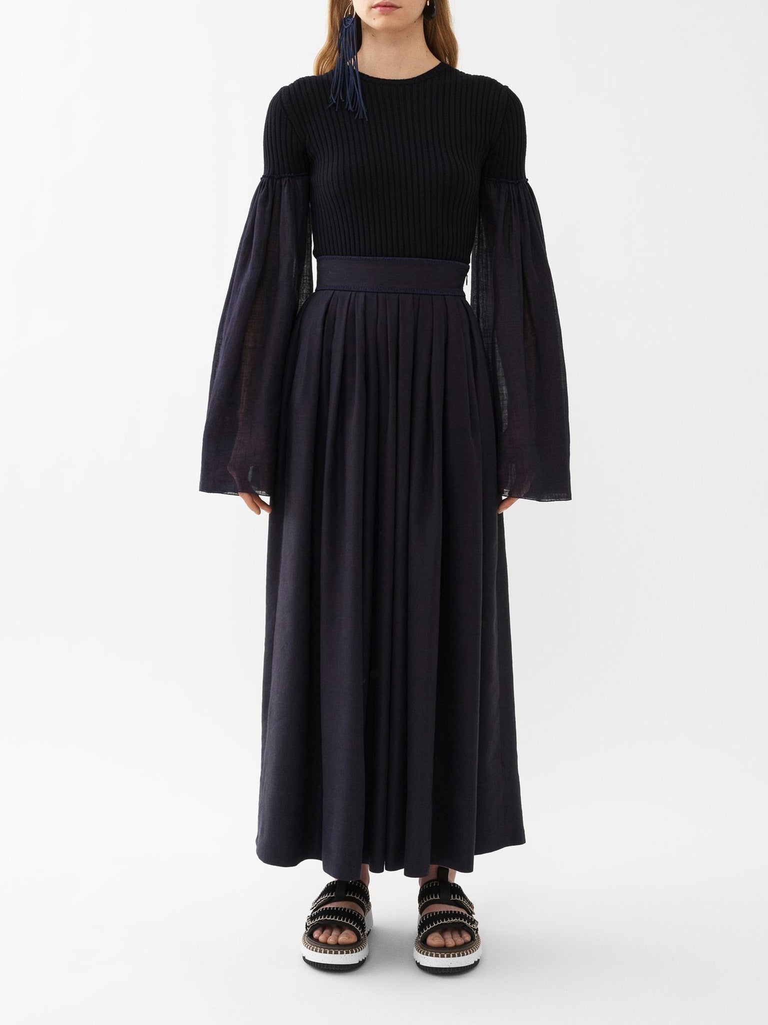 Top manches longues froncées en laine - Ink Navy