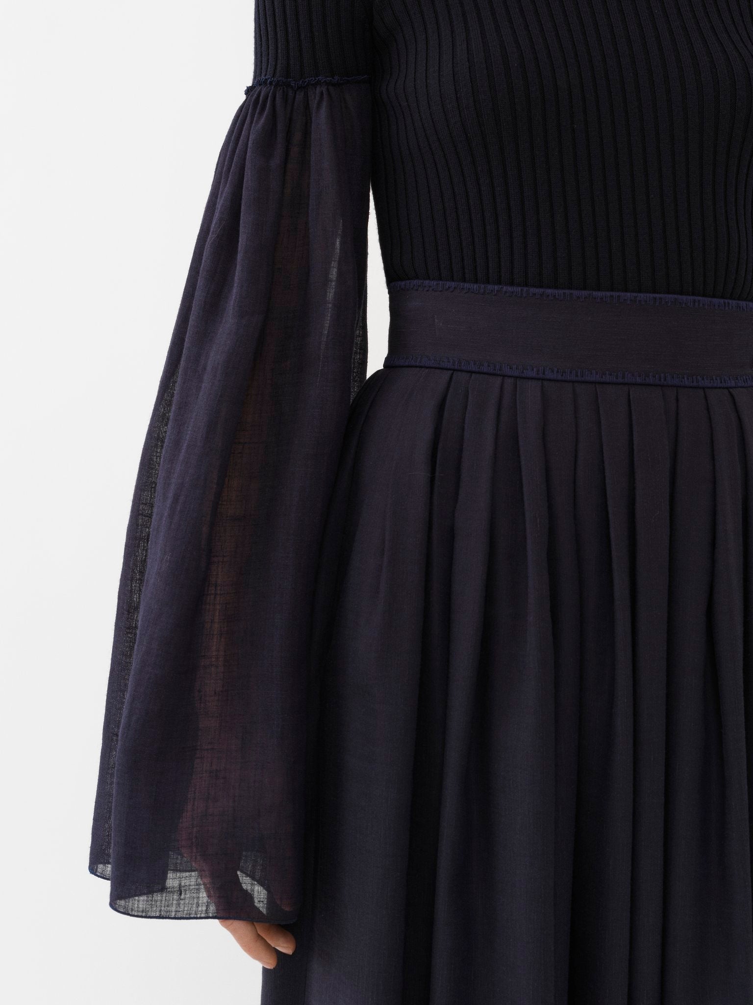Top manches longues froncées en laine - Ink Navy