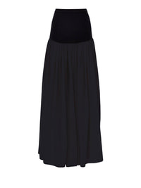 Jupe longue froncée bi matière en lin - Ink Navy