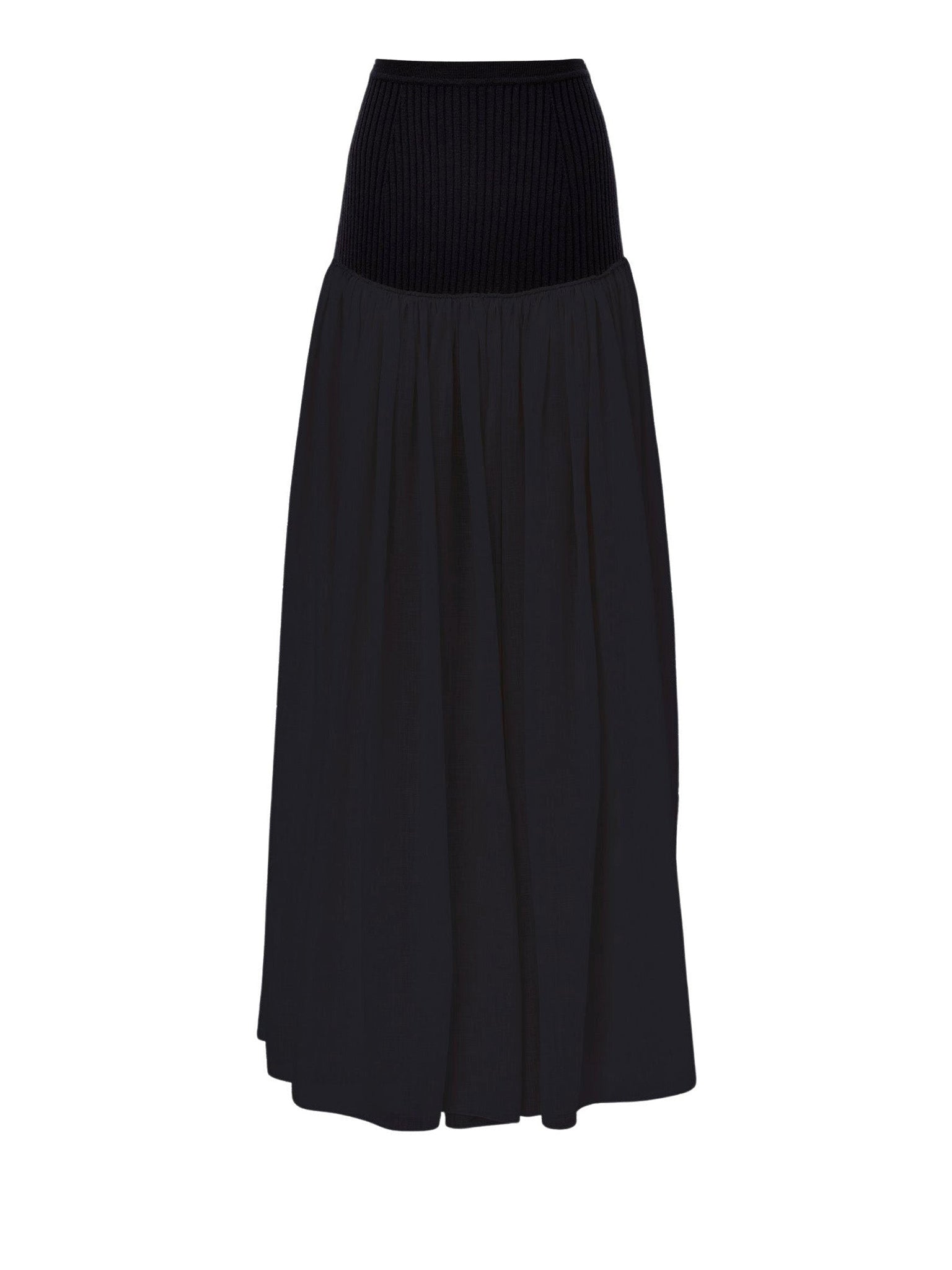 Jupe longue froncée bi matière en lin - Ink Navy