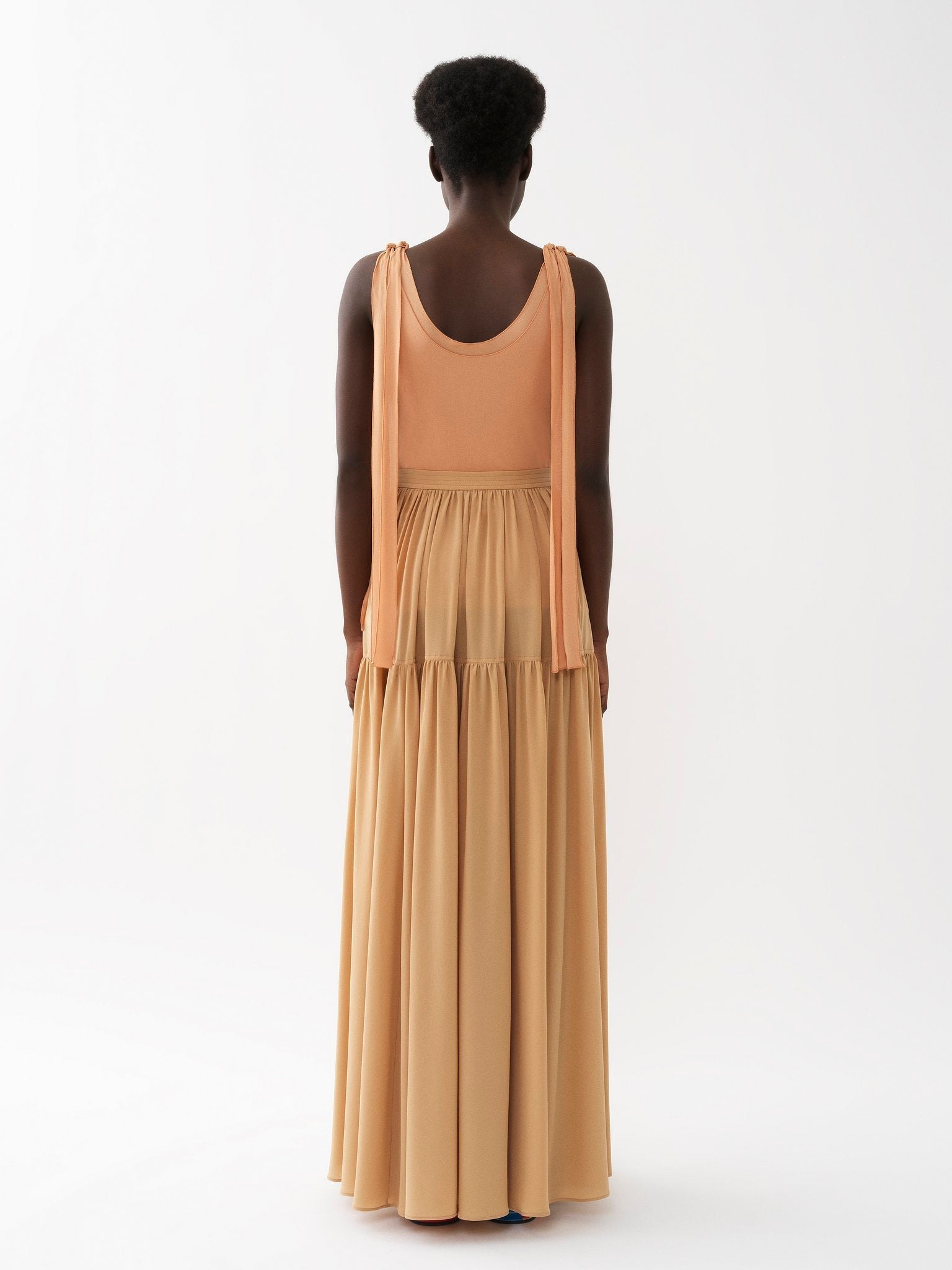 Jupe froncée maxi en soie - Pearl Beige