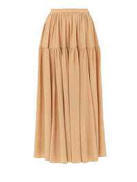 Jupe froncée maxi en soie - Pearl Beige