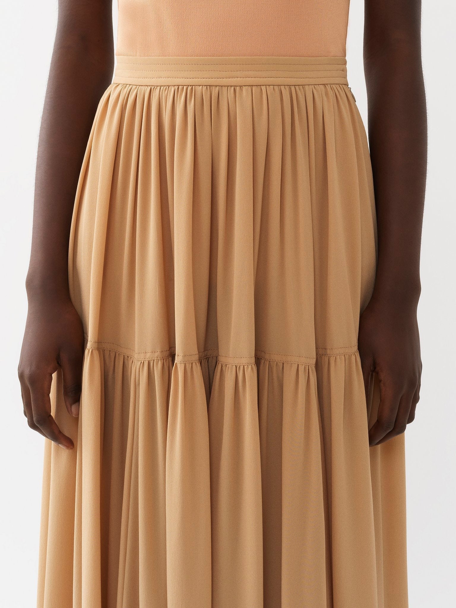 Jupe froncée maxi en soie - Pearl Beige