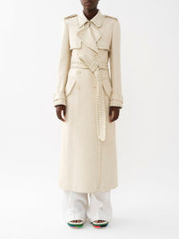 Trench long à ceinture large en soie - Dusty White