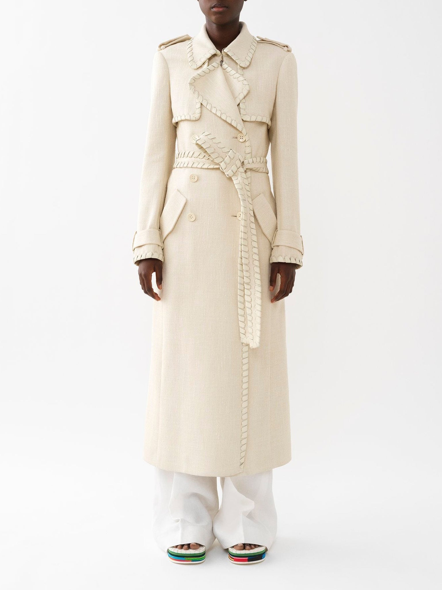 Trench long à ceinture large en soie - Dusty White