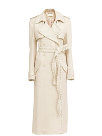 Trench long à ceinture large en soie - Dusty White