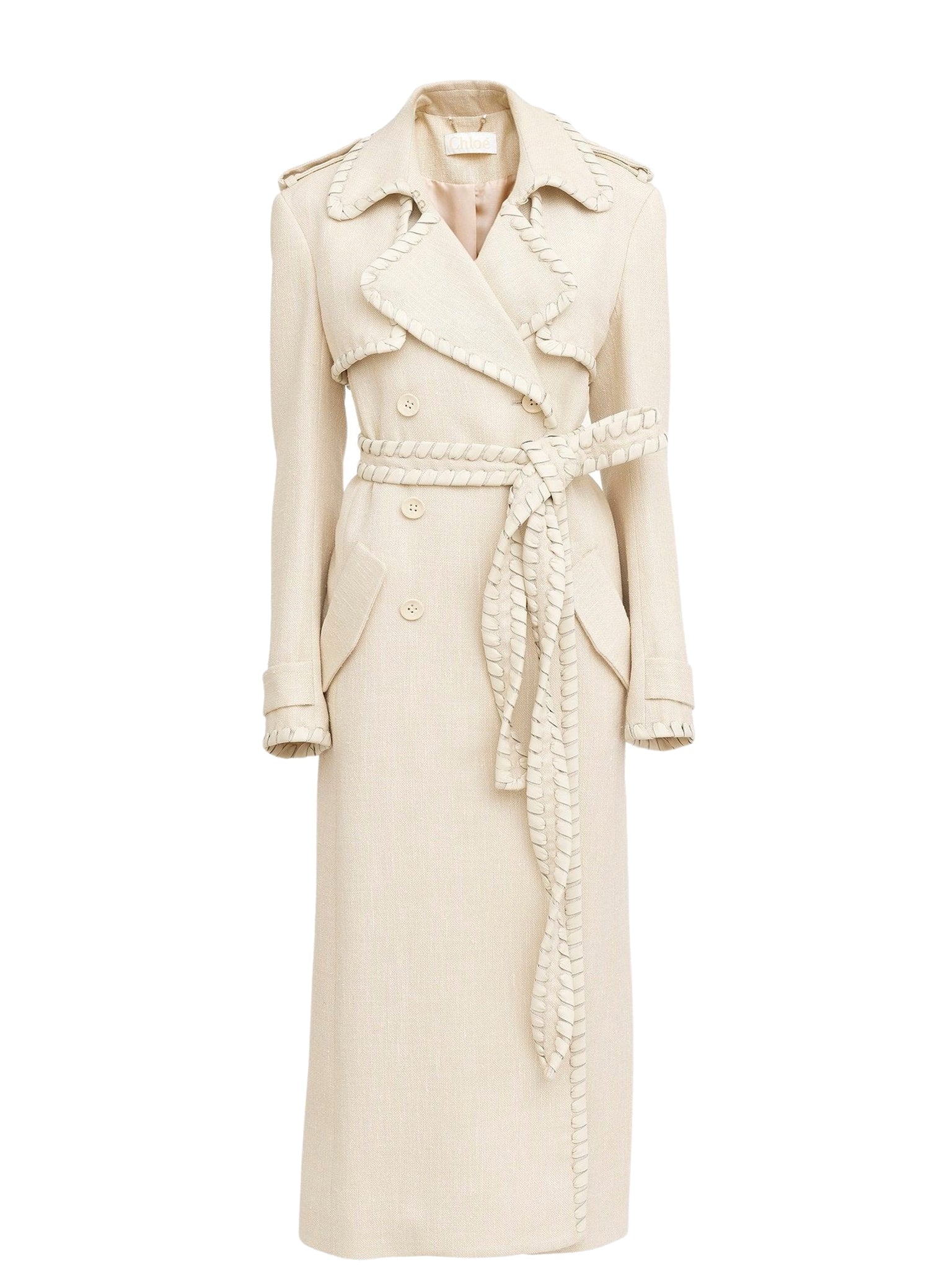 Trench long à ceinture large en soie - Dusty White