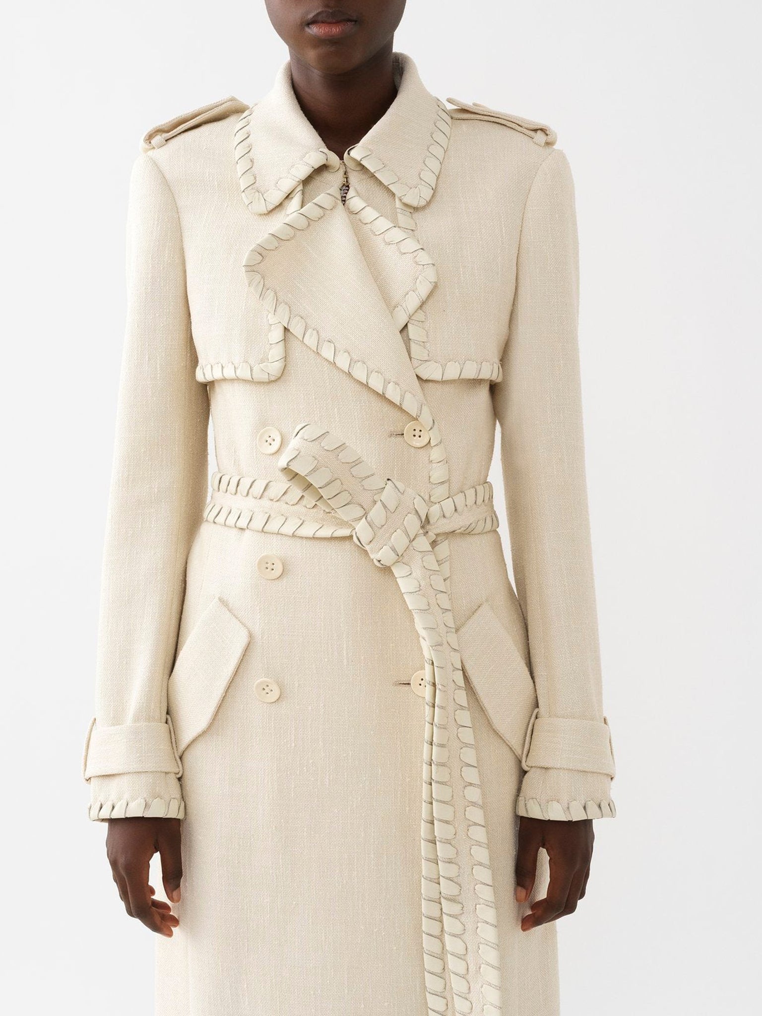 Trench long à ceinture large en soie - Dusty White