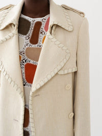 Trench long à ceinture large en soie - Dusty White