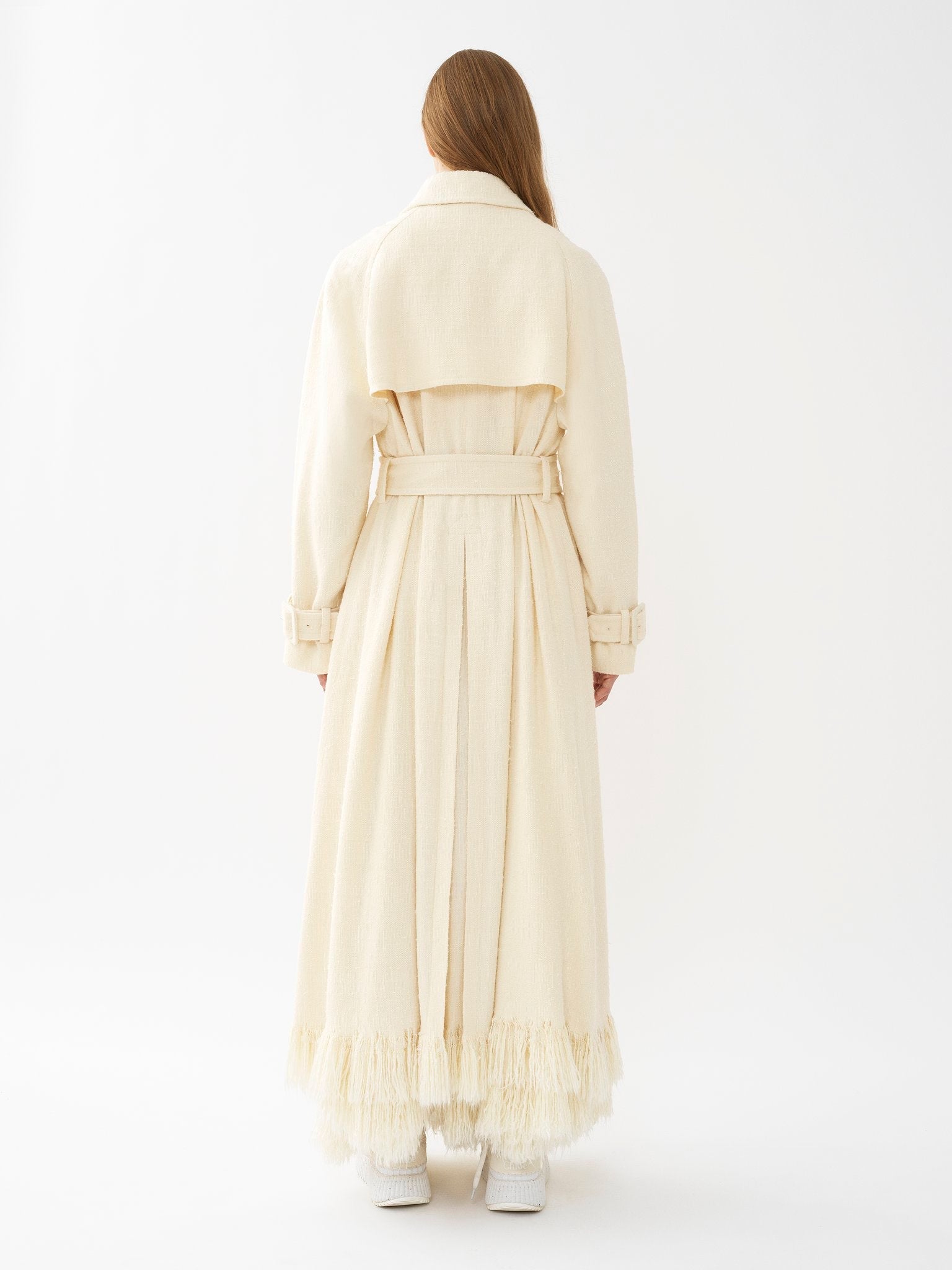 Trench long à franges en soie texturée - Vanilla Ice