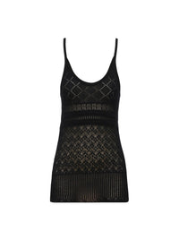 Top en tricot de soie et de laine pointelle en cachemire - Black