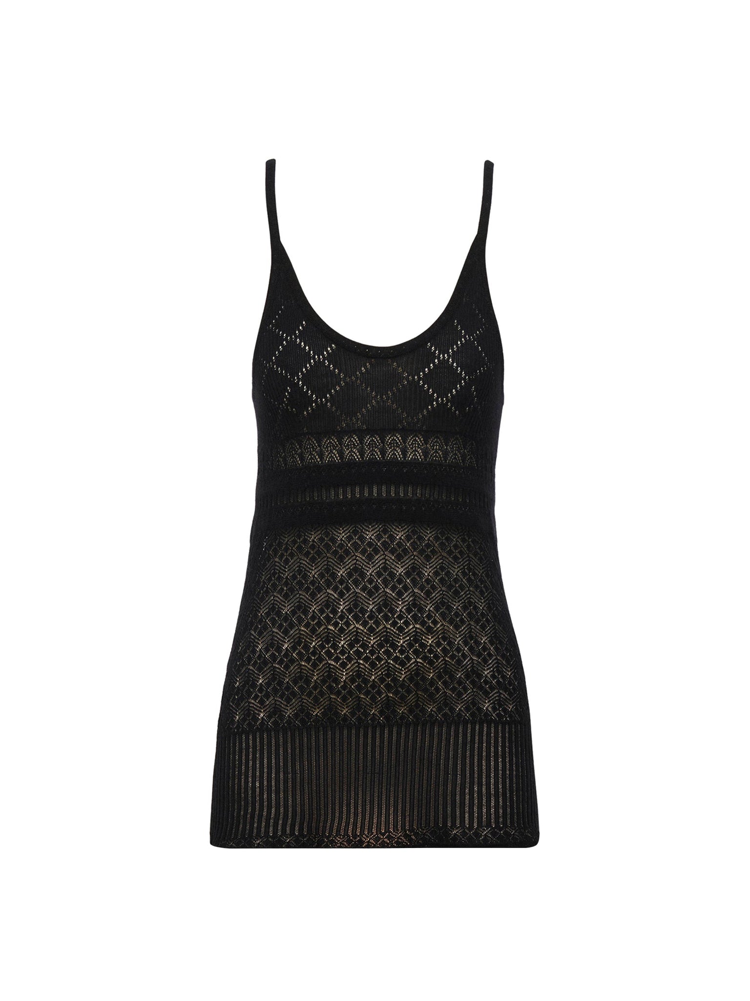 Top en tricot de soie et de laine pointelle en cachemire - Black