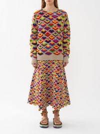 Pull crochet à col rond en cachemire - Multicolor