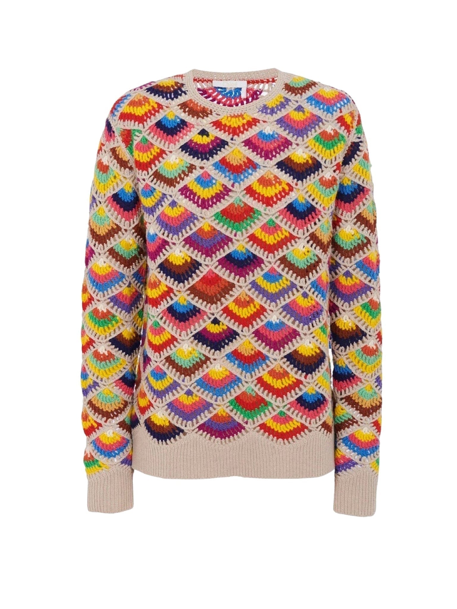 Pull crochet à col rond en cachemire - Multicolor