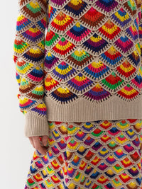 Pull crochet à col rond en cachemire - Multicolor