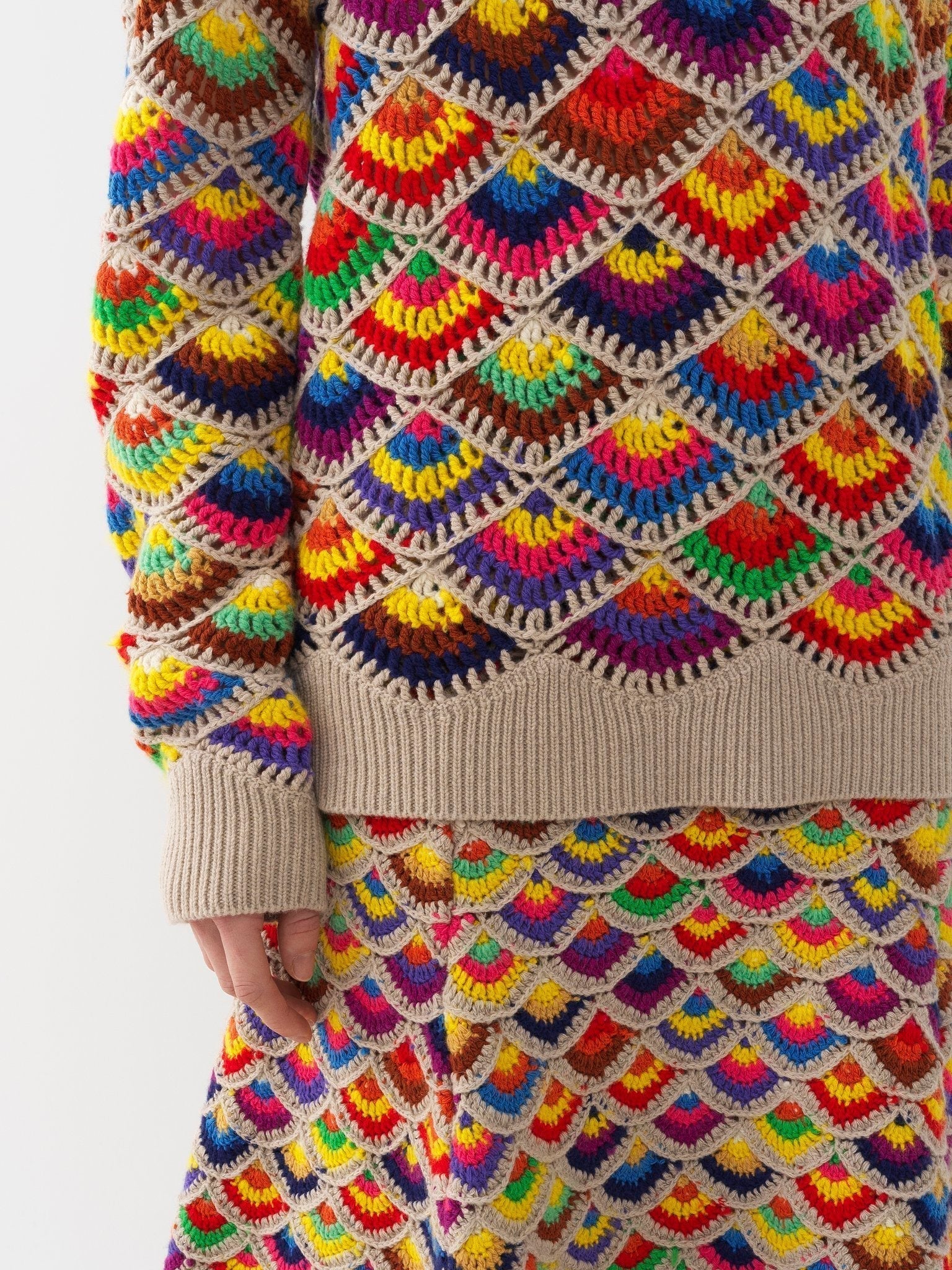 Pull crochet à col rond en cachemire - Multicolor
