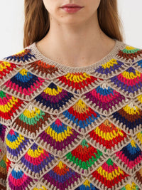 Pull crochet à col rond en cachemire - Multicolor
