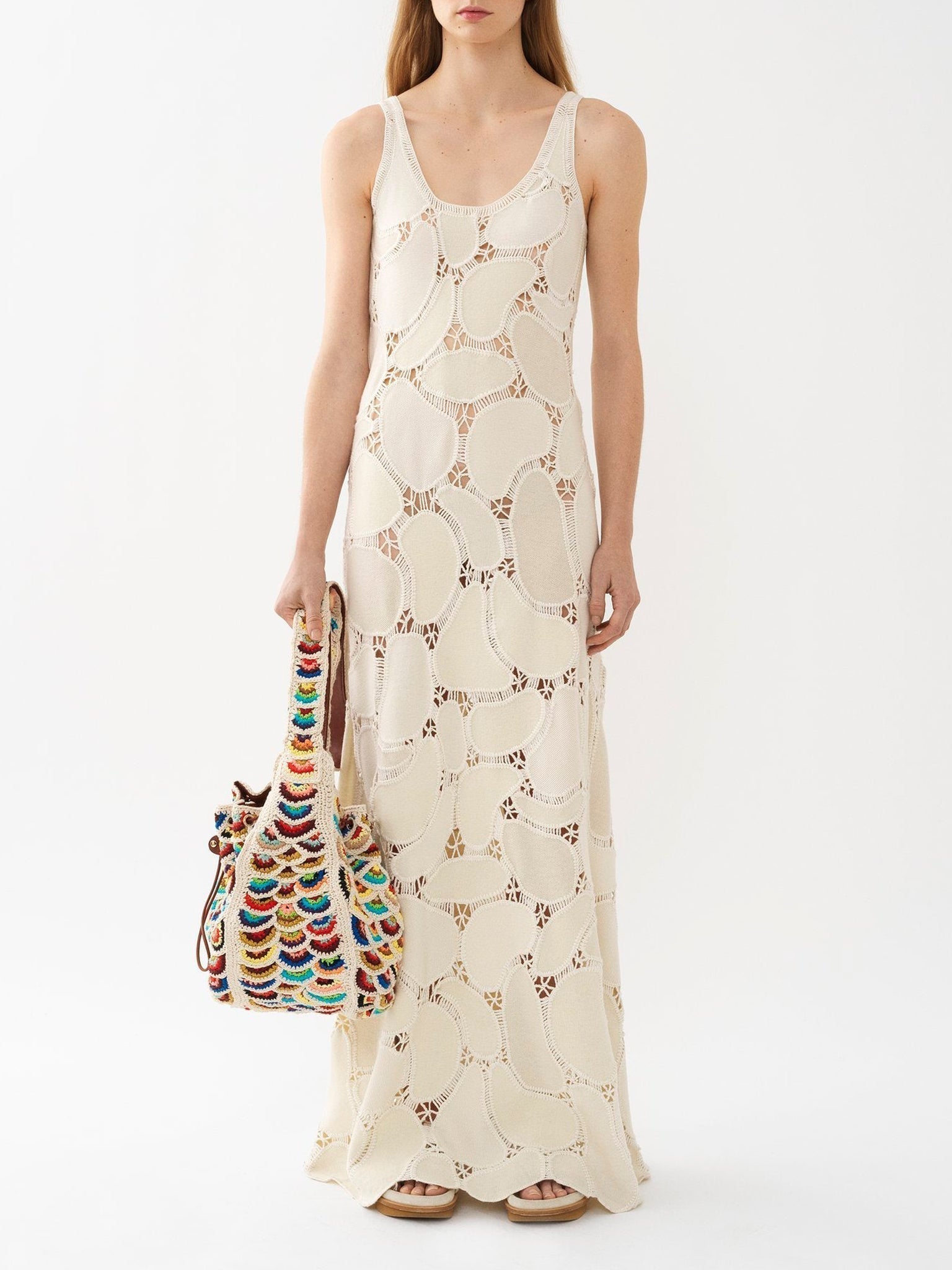 Robe longue évasée en laine - Whisper White