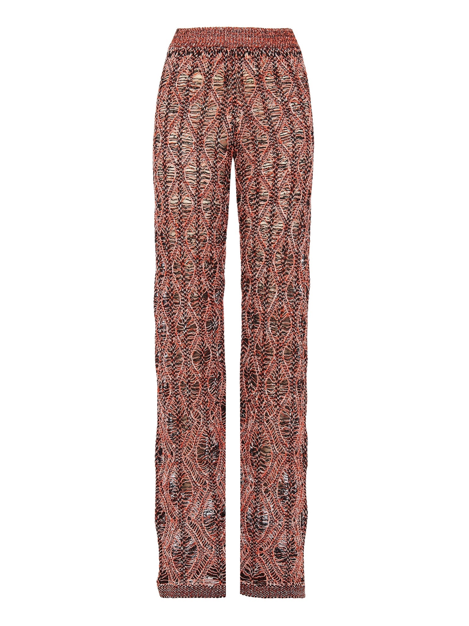 Pantalon en tricot de soie et lin ouvert à torsades - Folk Orange