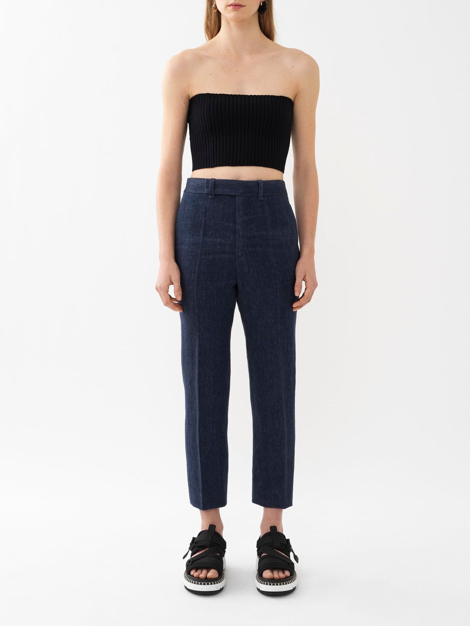Pantalon costume court twill en lin - Deep Ocean