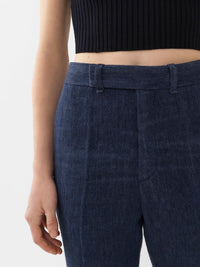 Pantalon costume court twill en lin - Deep Ocean