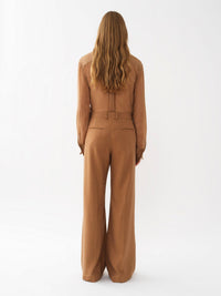 Pantalon large en lin plis marqués - Mustard Brown