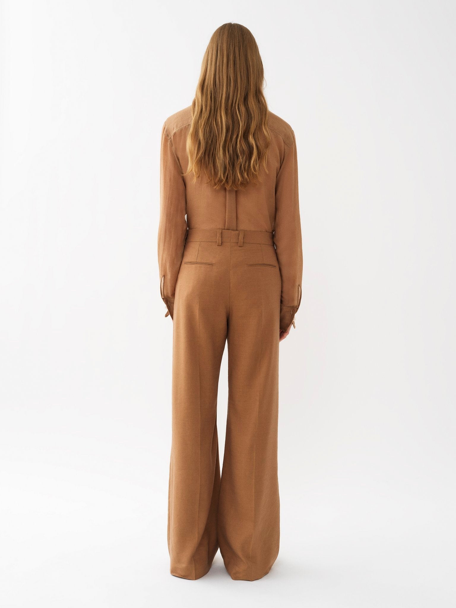 Pantalon large en lin plis marqués - Mustard Brown