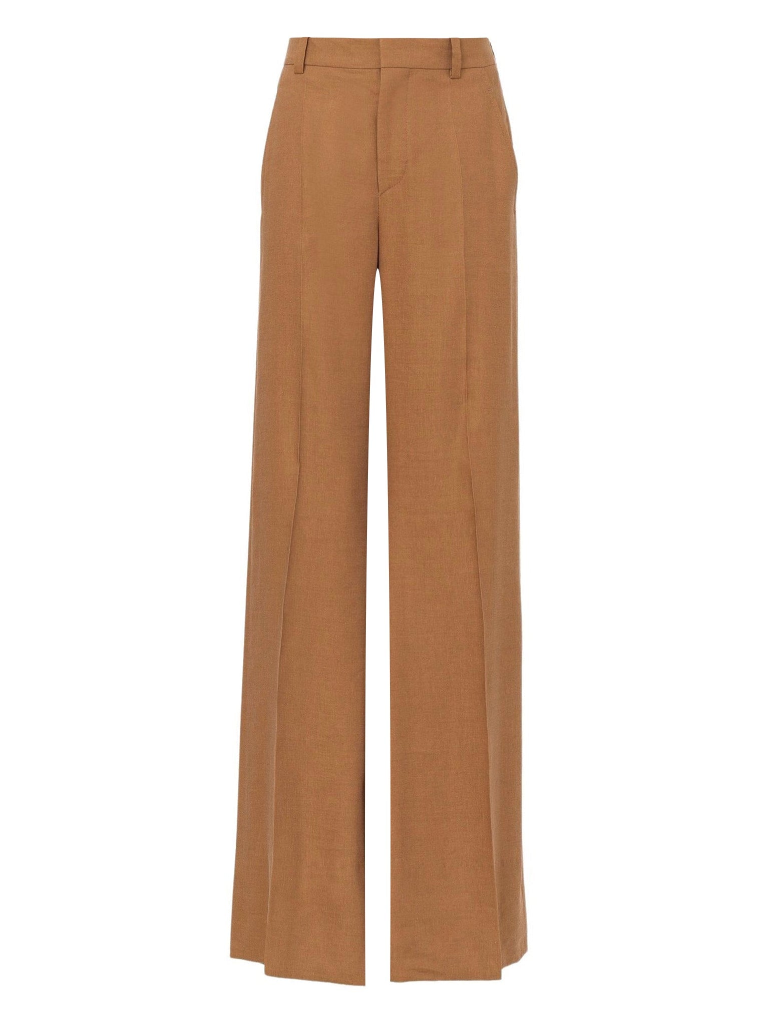 Pantalon large en lin plis marqués - Mustard Brown