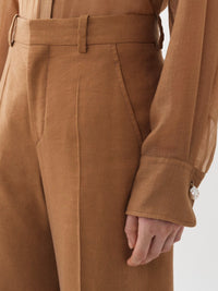 Pantalon large en lin plis marqués - Mustard Brown