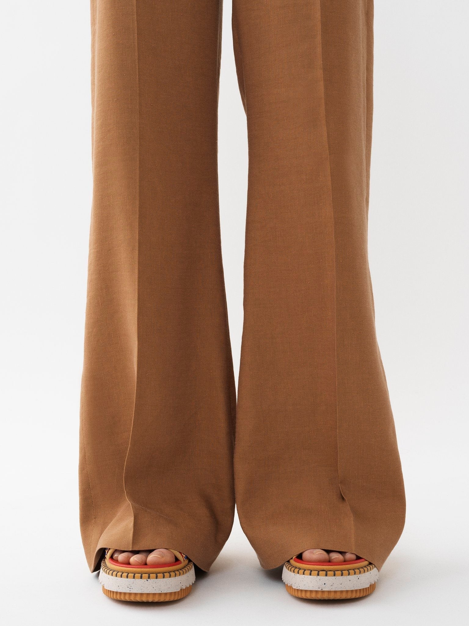Pantalon large en lin plis marqués - Mustard Brown