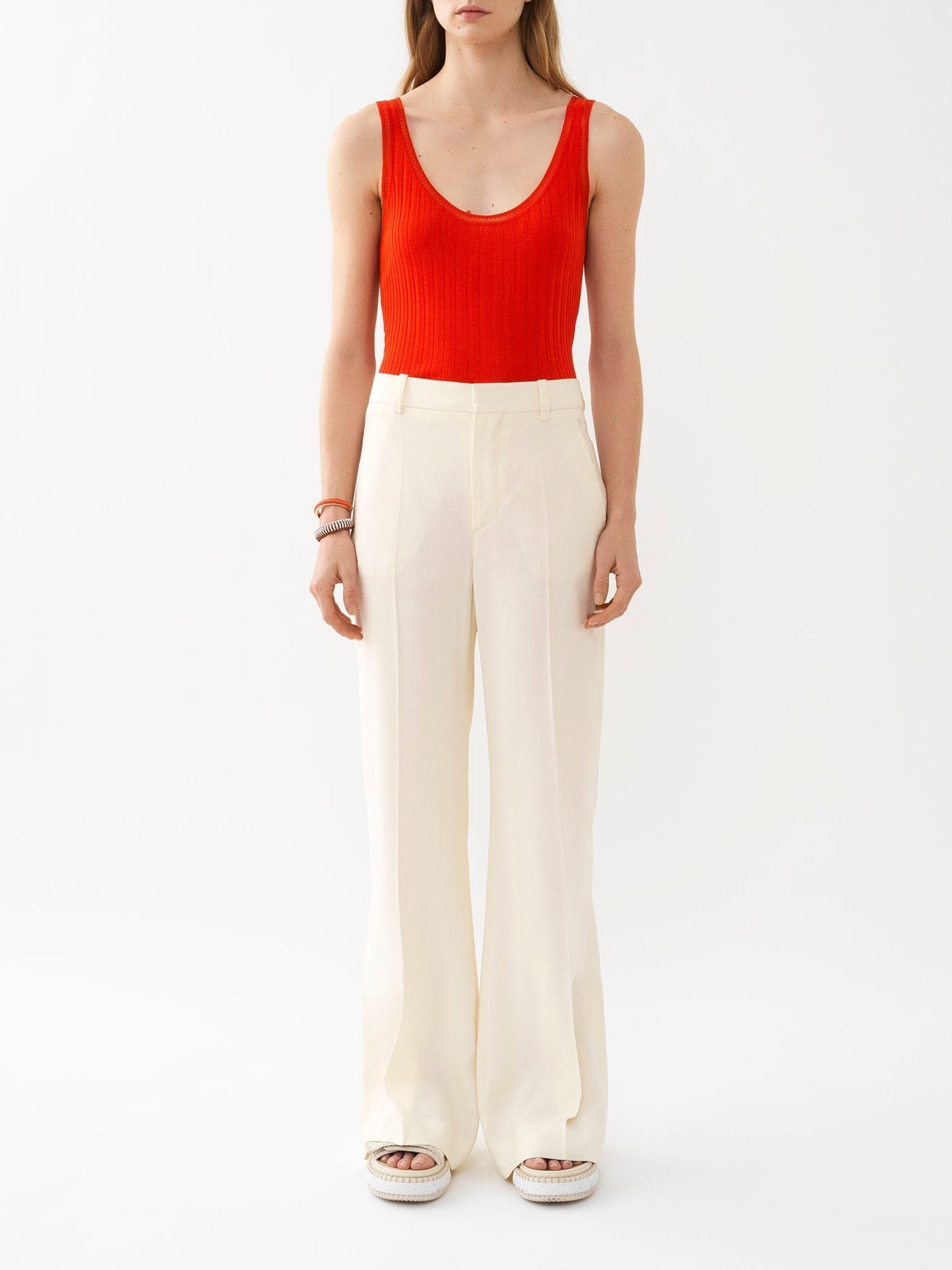 Pantalon large en lin plis marqués - Seedpearl Beige
