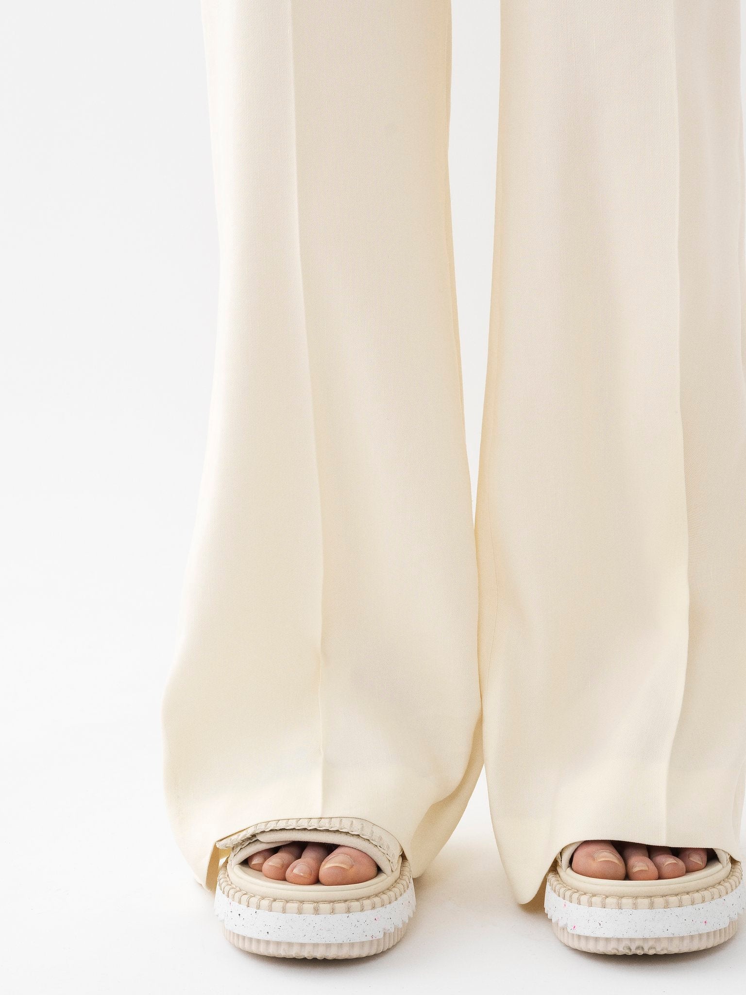Pantalon large en lin plis marqués - Seedpearl Beige