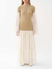Robe longue froncée en lin et laine - Iconic Milk