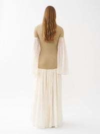 Robe longue froncée en lin et laine - Iconic Milk