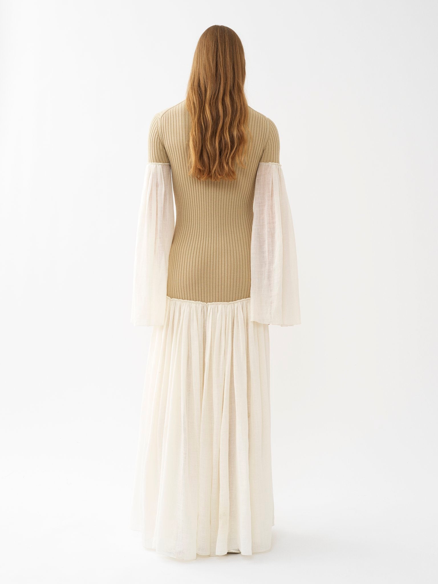 Robe longue froncée en lin et laine - Iconic Milk