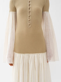 Robe longue froncée en lin et laine - Iconic Milk