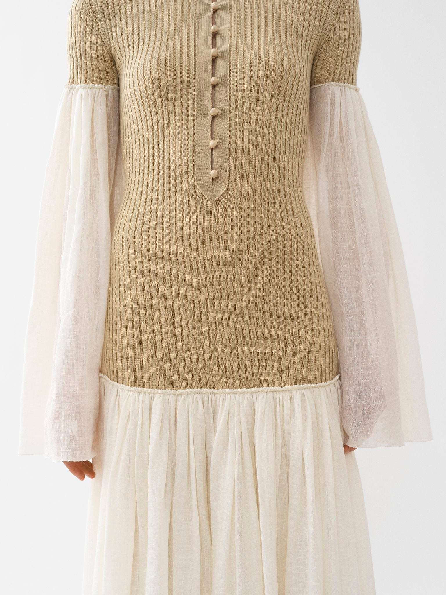 Robe longue froncée en lin et laine - Iconic Milk