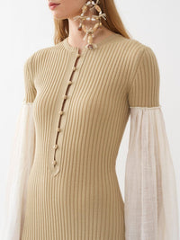 Robe longue froncée en lin et laine - Iconic Milk