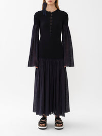 Robe longue froncée en lin et laine - Ink Navy