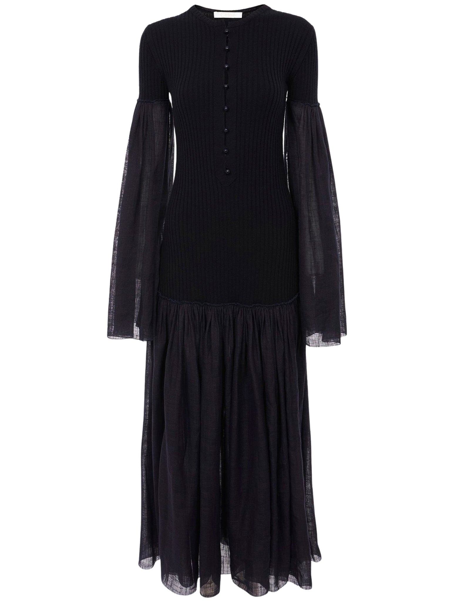 Robe longue froncée en lin et laine - Ink Navy