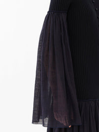 Robe longue froncée en lin et laine - Ink Navy
