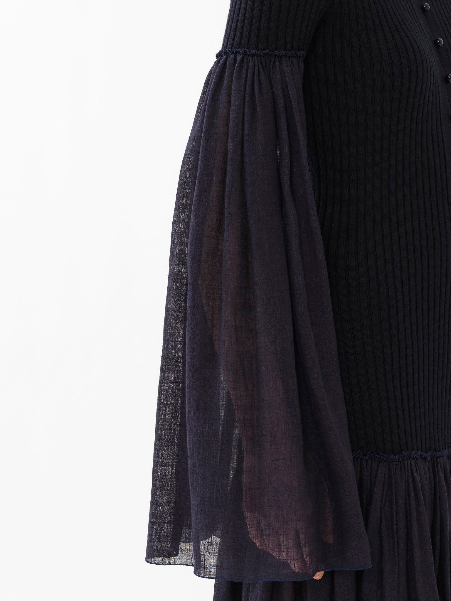 Robe longue froncée en lin et laine - Ink Navy
