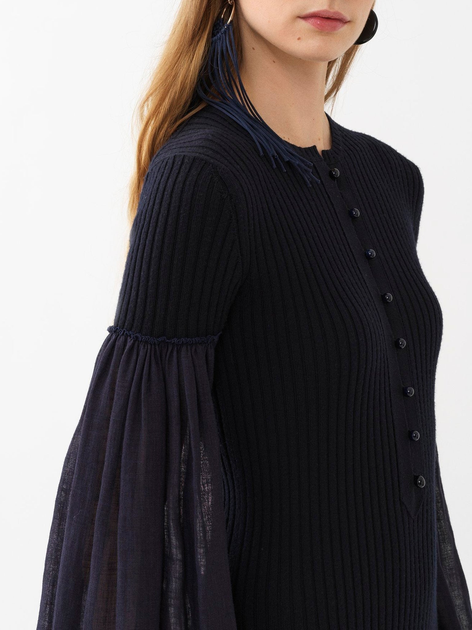 Robe longue froncée en lin et laine - Ink Navy