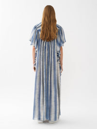 Robe longue froncée en laine - Blue & Beige