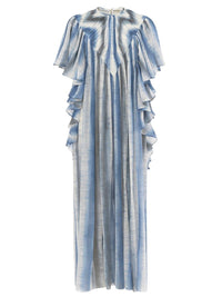Robe longue froncée en laine - Blue & Beige