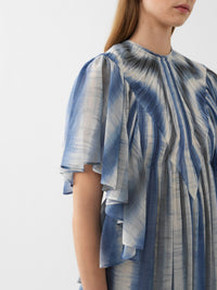 Robe longue froncée en laine - Blue & Beige