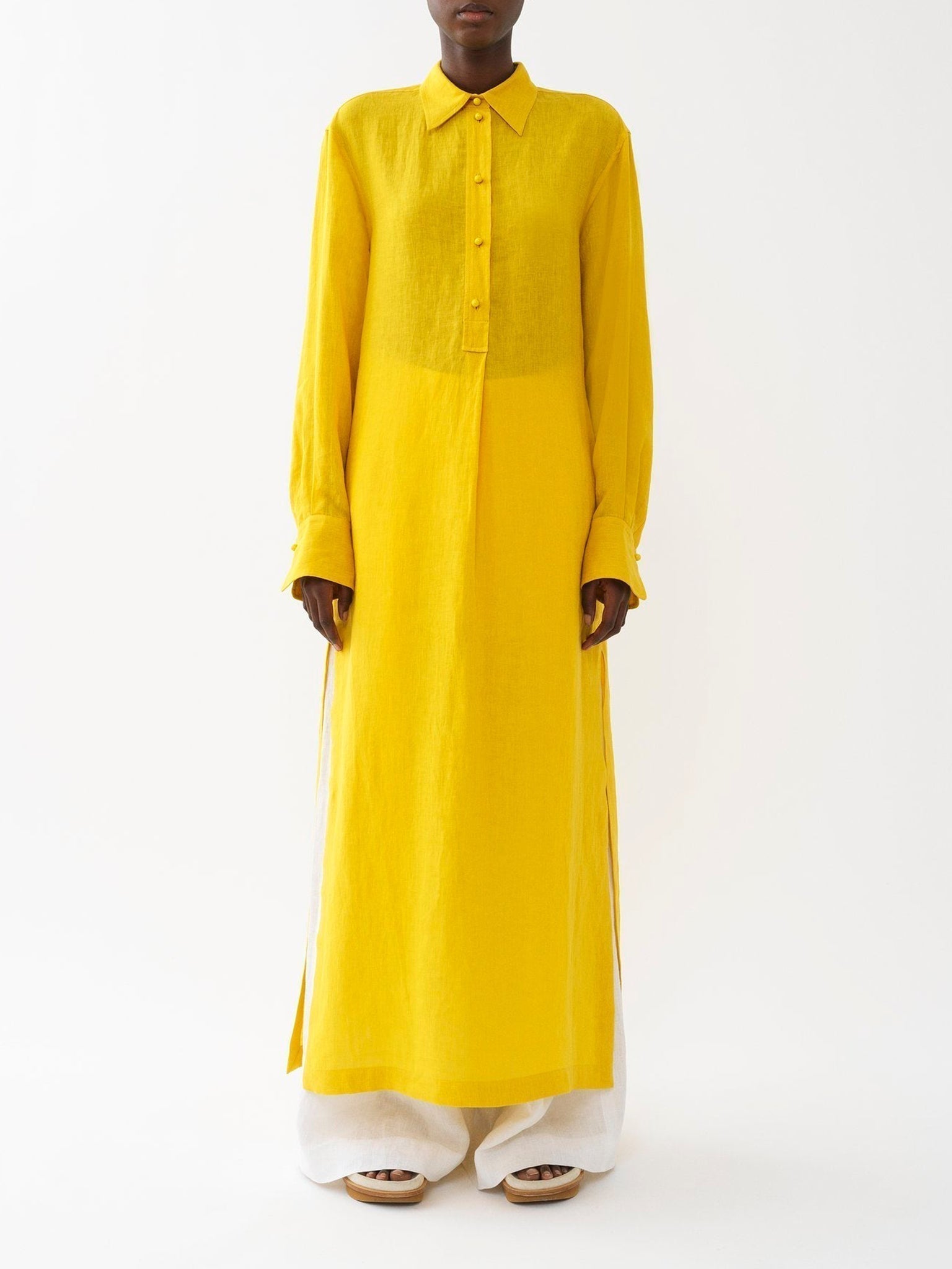Robe chemise en lin - Mustard