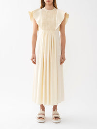 Robe midi smockée en lin - Seedpearl Beige
