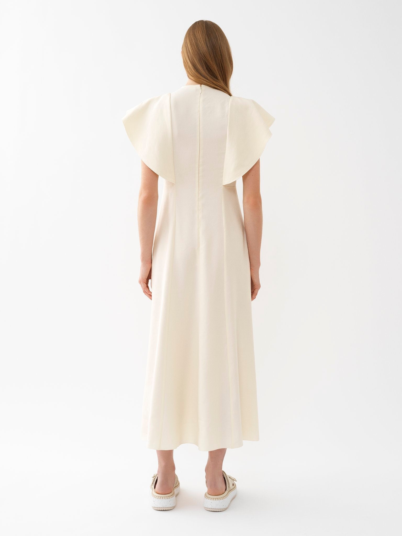 Robe midi smockée en lin - Seedpearl Beige