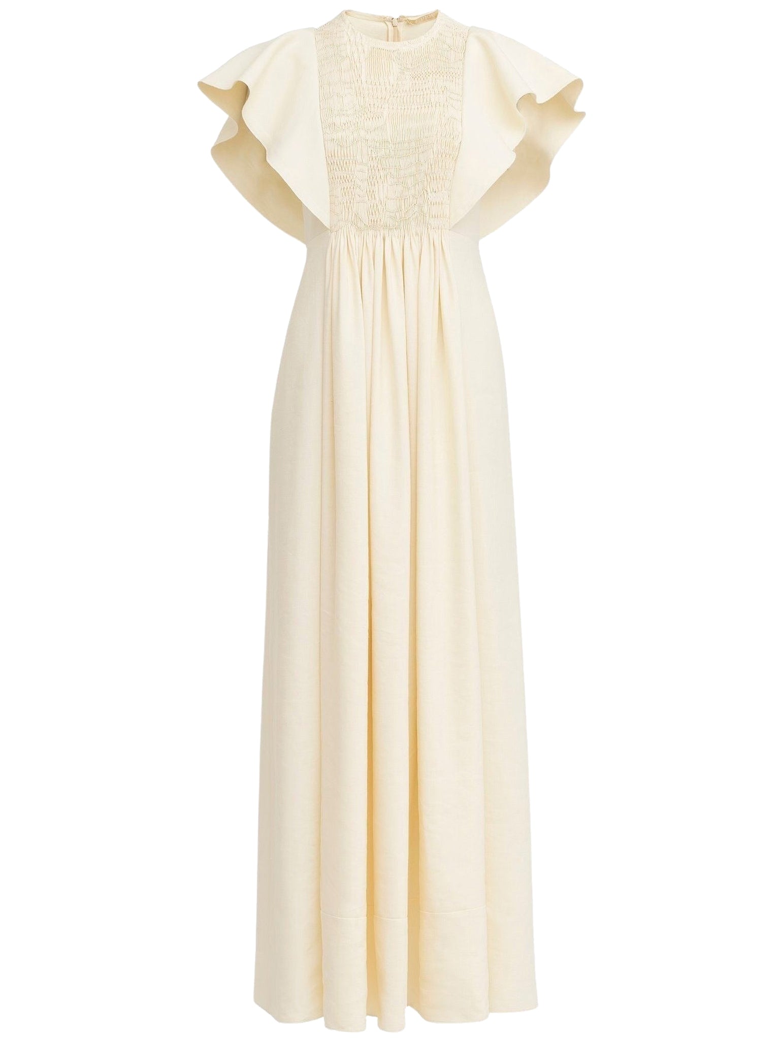 Robe midi smockée en lin - Seedpearl Beige